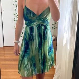 Green and blue flowy dress